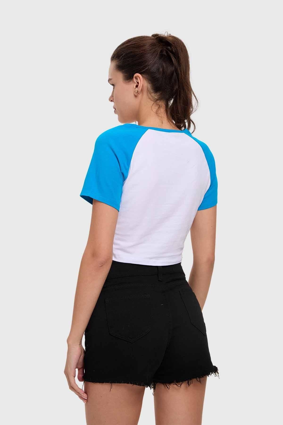 Polera Mujer Crop Estampado Azul-2