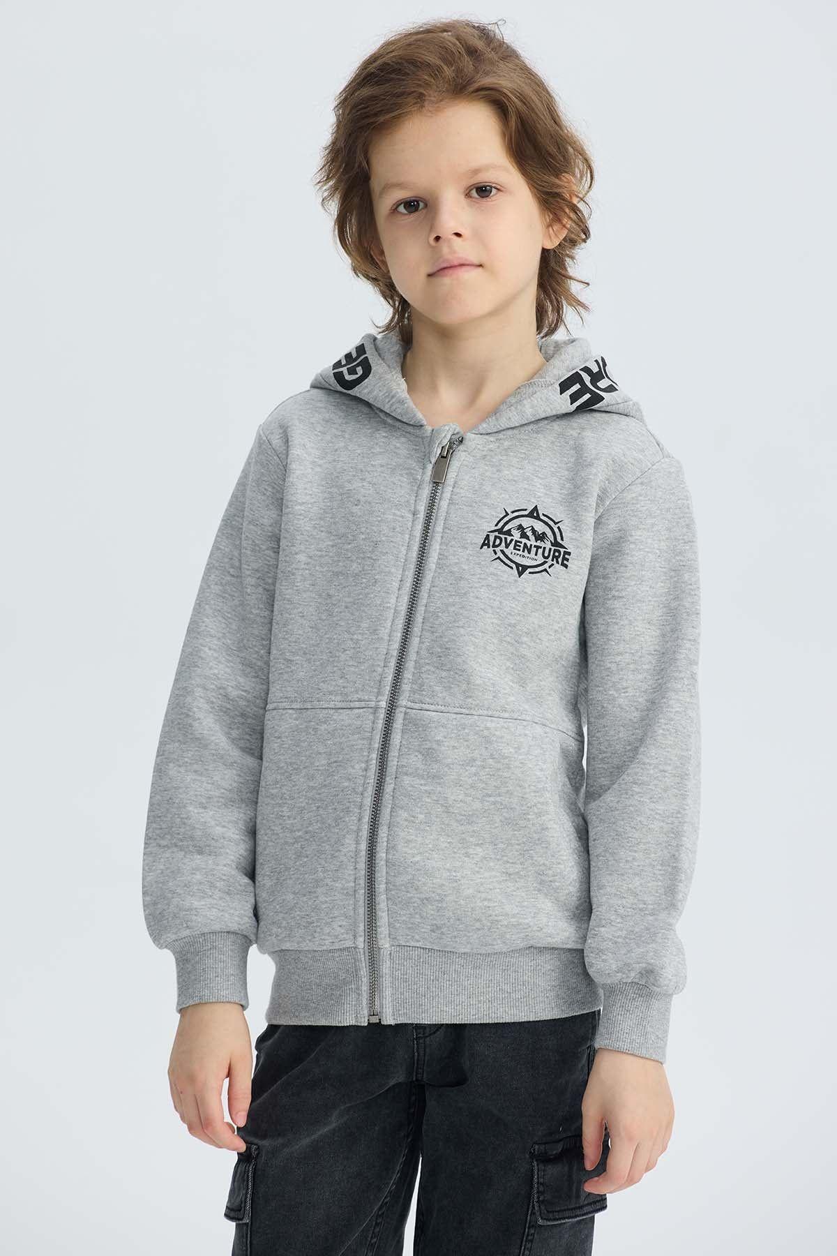 Polerón Niño Con Cierre Gris Melange-0