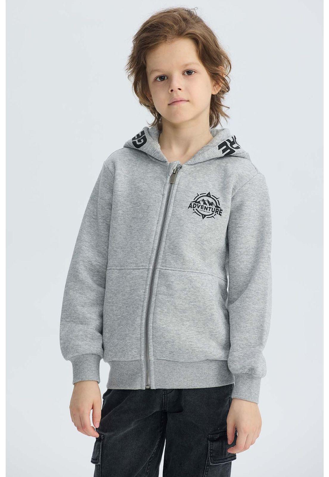 Polerón Niño Con Cierre Gris Melange-0