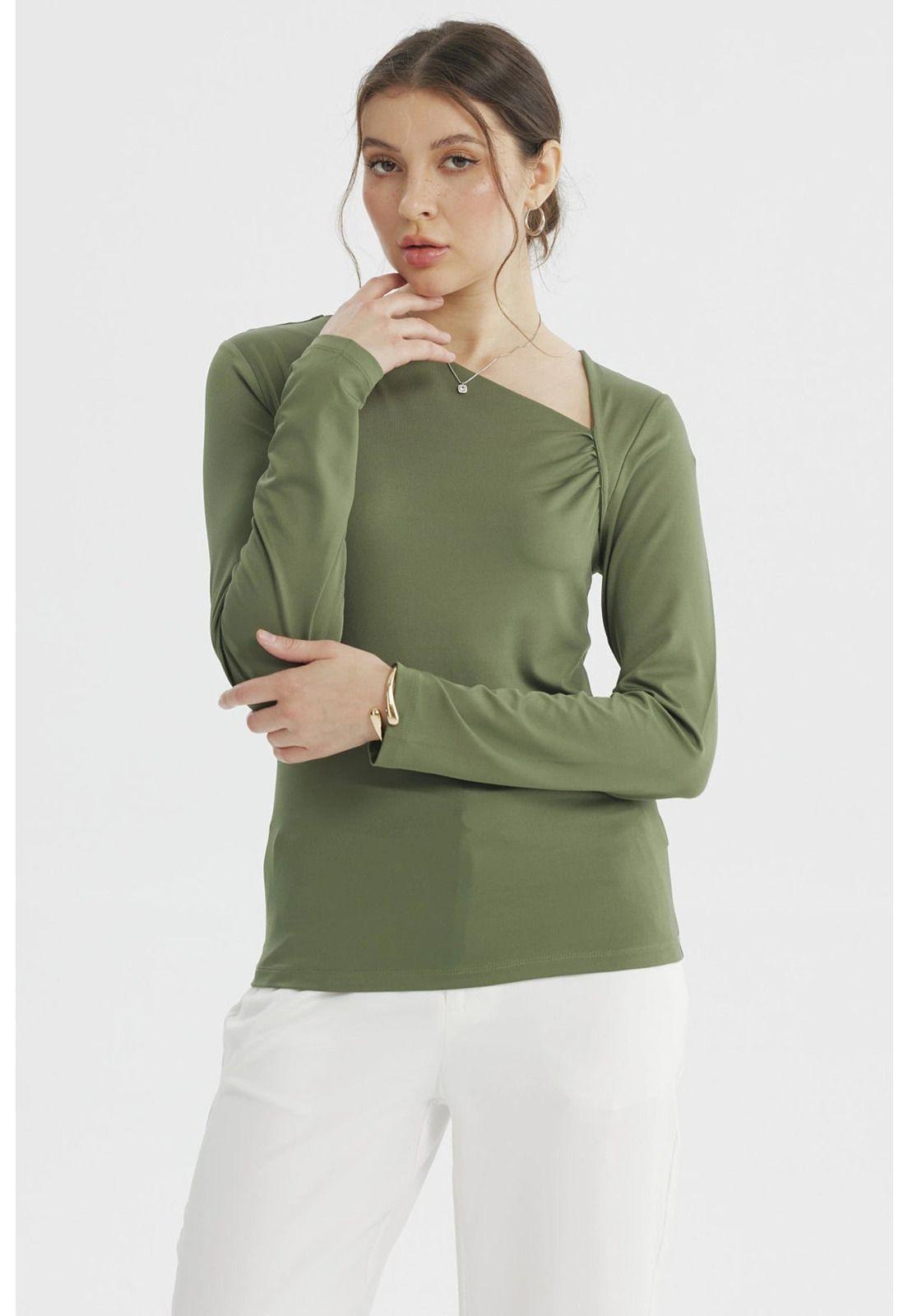 Polera Mujer Asimétrico Verde Olivo-0
