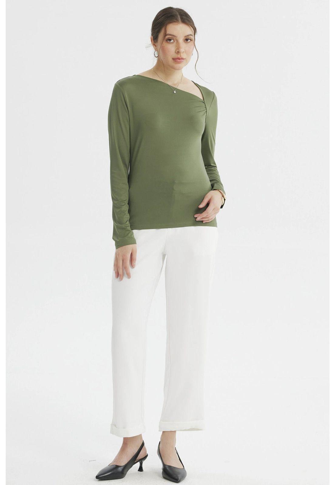 Polera Mujer Asimétrico Verde Olivo-3