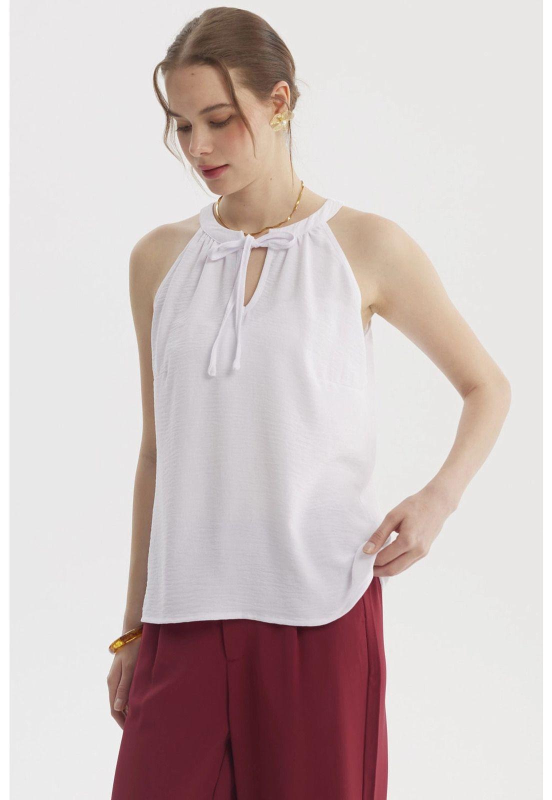 Blusa Mujer Escote Cruzado Blanco-1