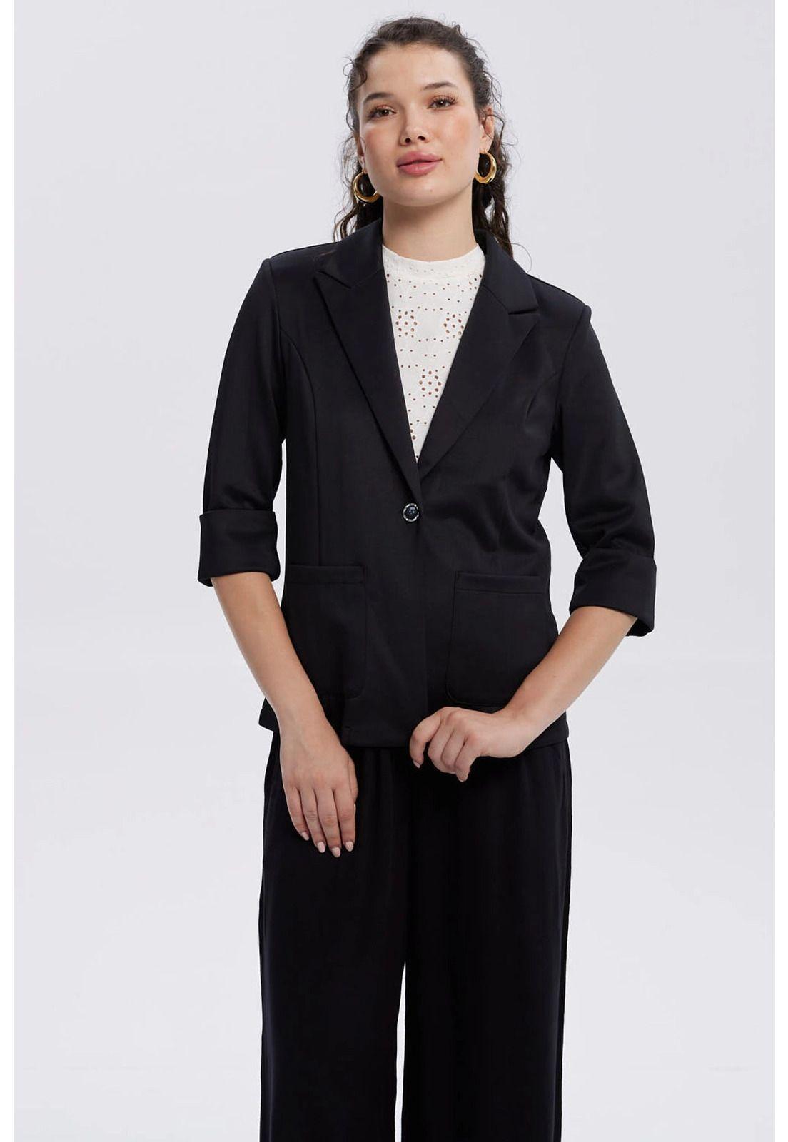 Blazer Mujer Tope Ruedo Negro-0