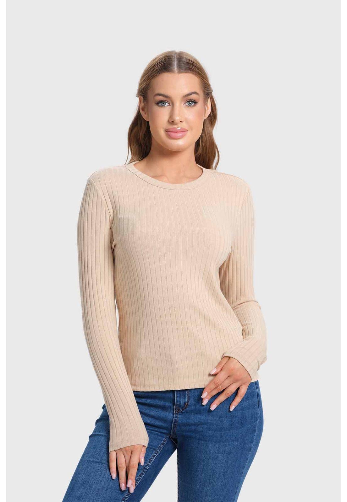 Polera Mujer Rib Beige - ll-0