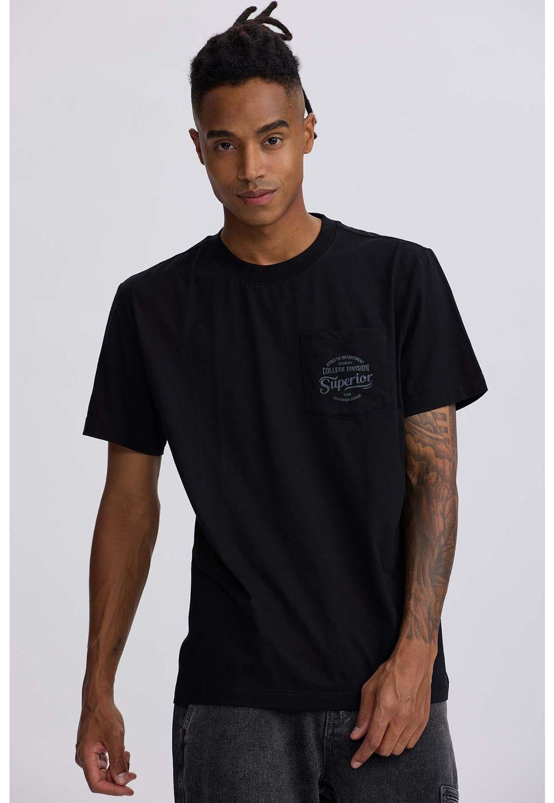 Polera Hombre Bolsillo Contraste Negro-0