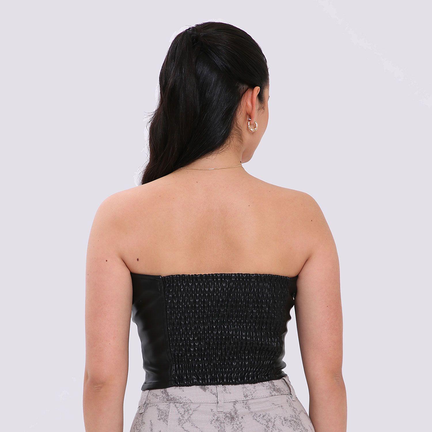 Polera Mujer Efecto Cuero Corset Negro Fashion's Park-2