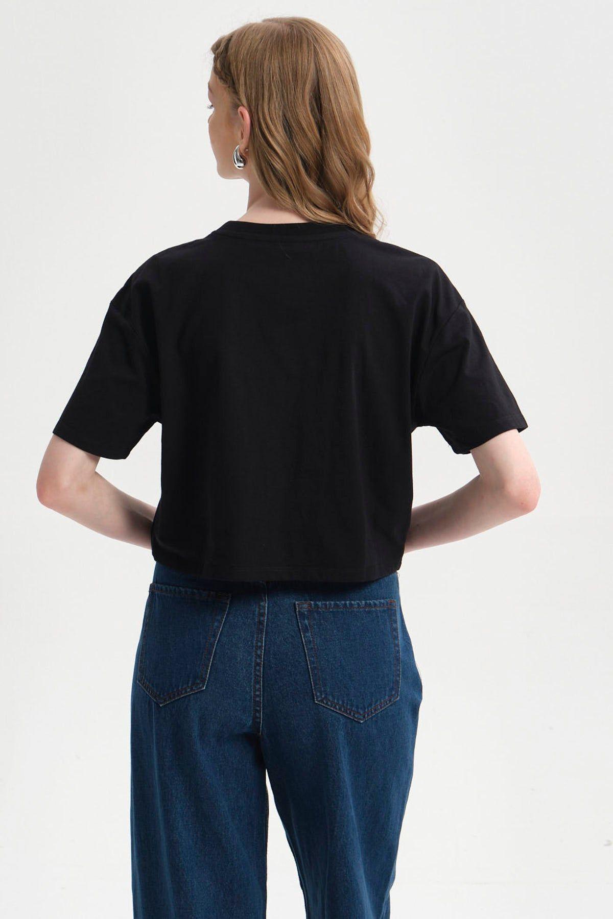 Polera Mujer Print Crop Negro-2