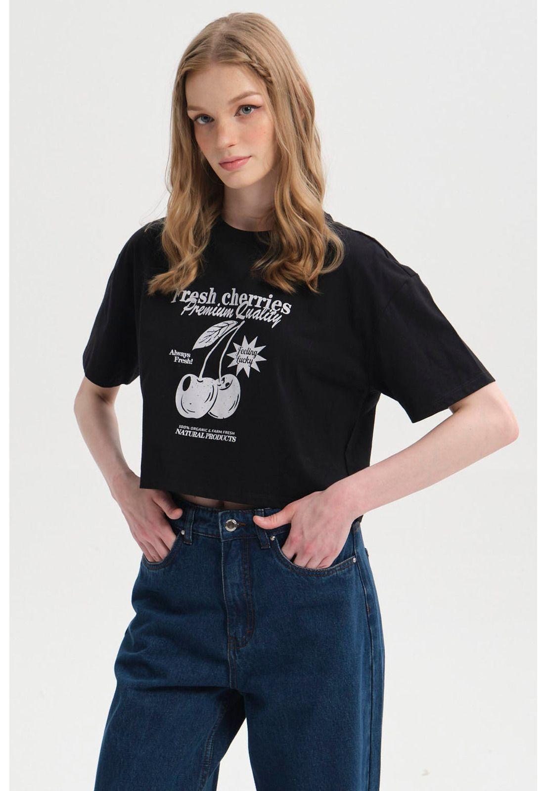 Polera Mujer Print Crop Negro-0