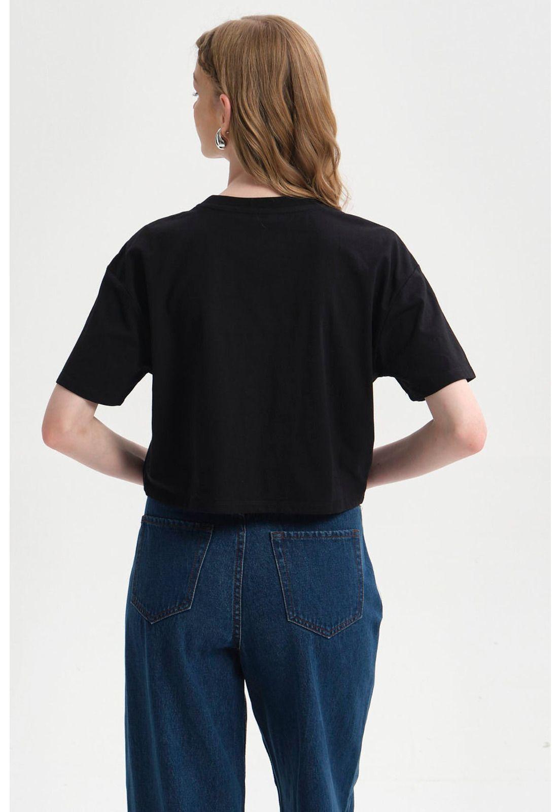 Polera Mujer Print Crop Negro-2