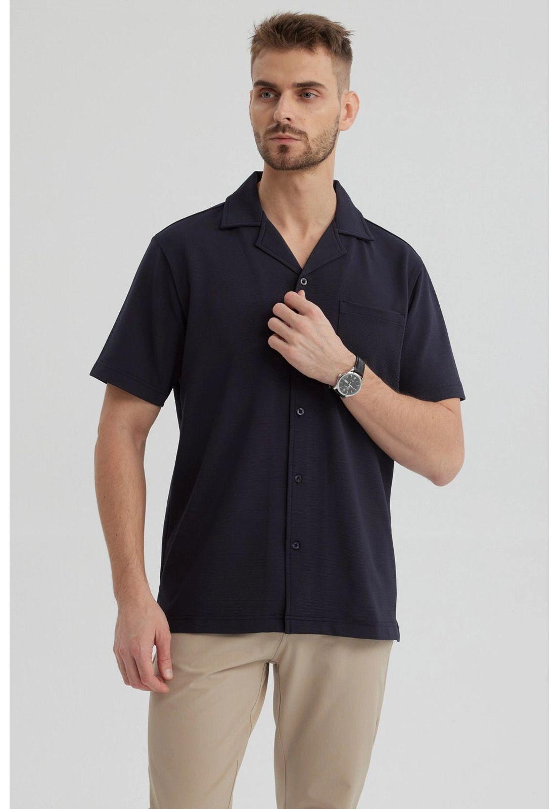 Camisa Hombre Textura Azul Marino-0