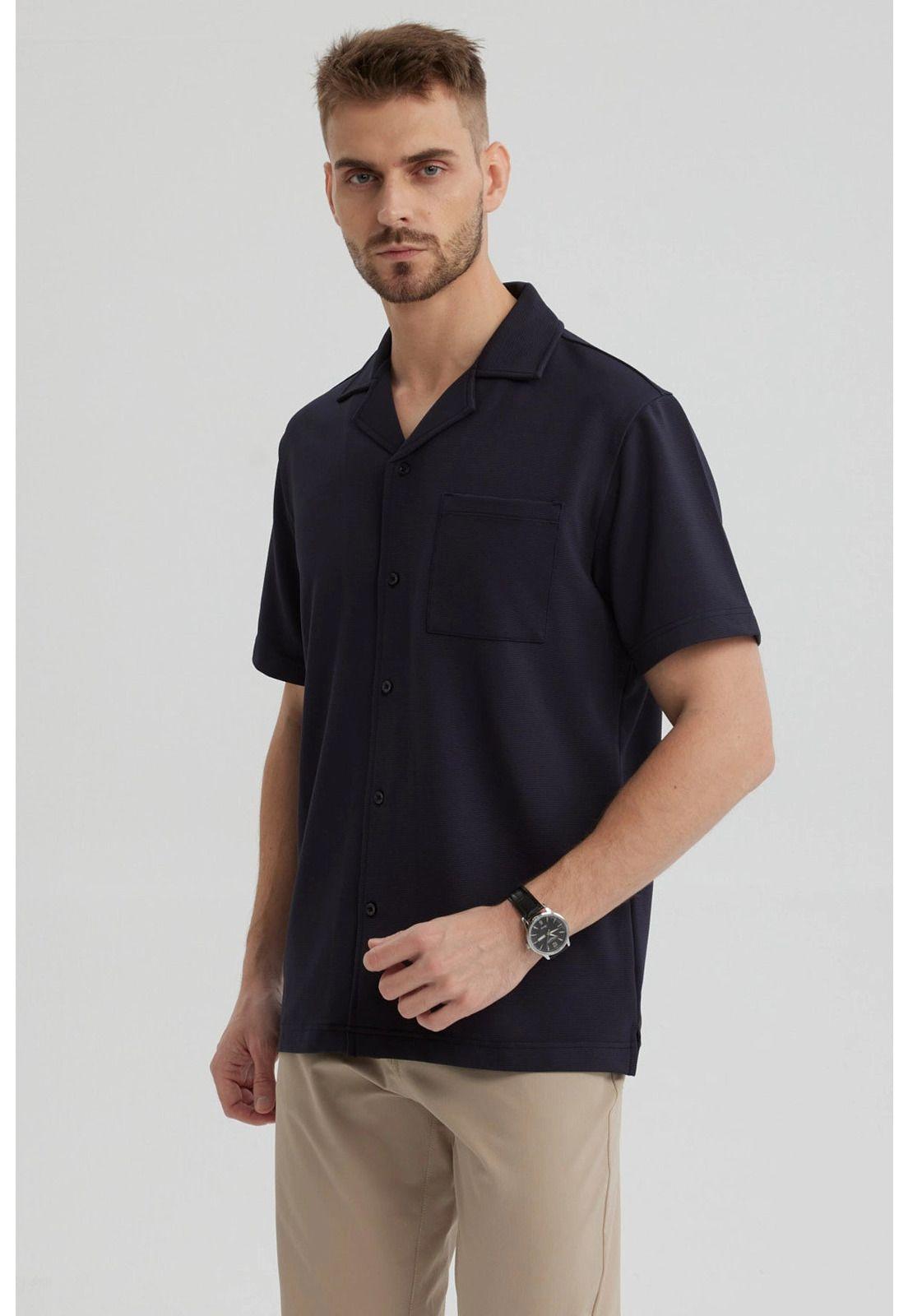 Camisa Hombre Textura Azul Marino-1