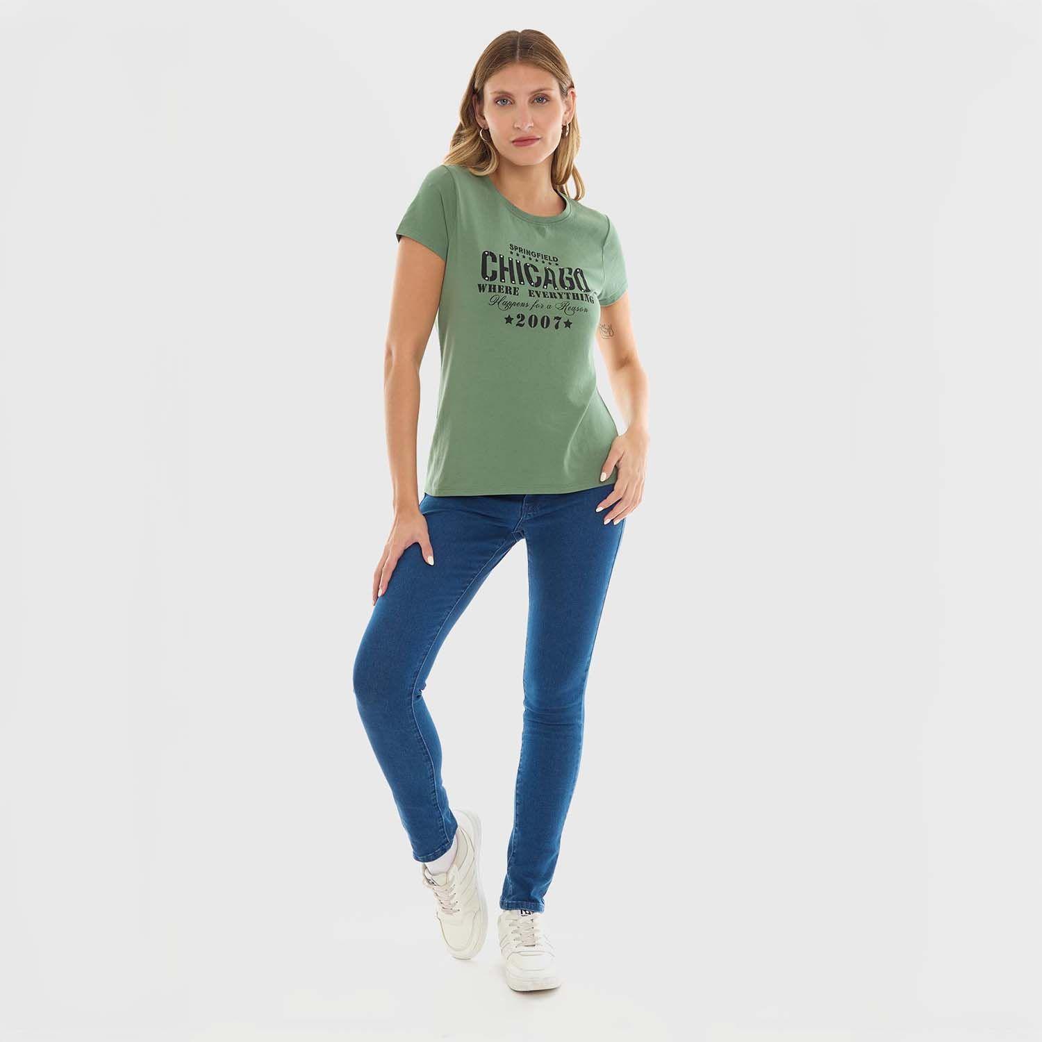 Polera Mujer Básica Print Verde Militar Fashion's Park-3