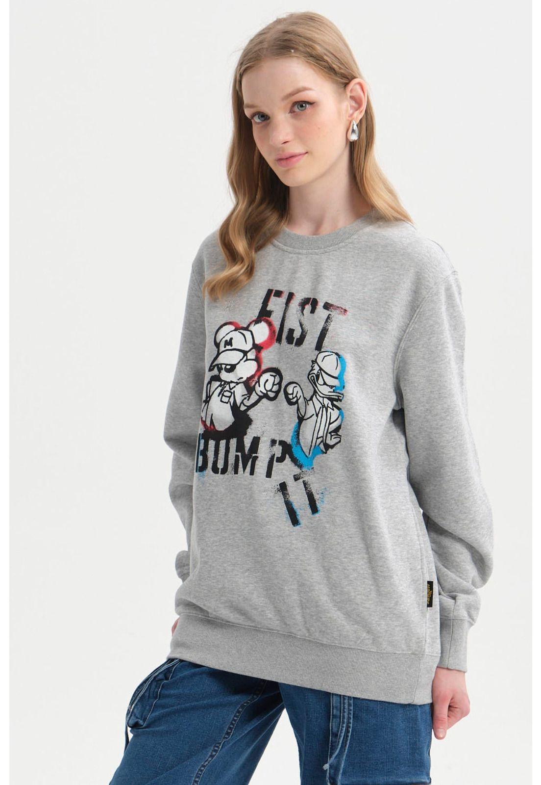 Polerón Mujer Mickey Gris Melange-1