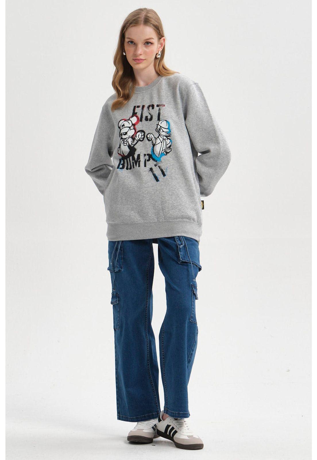 Polerón Mujer Mickey Gris Melange-3