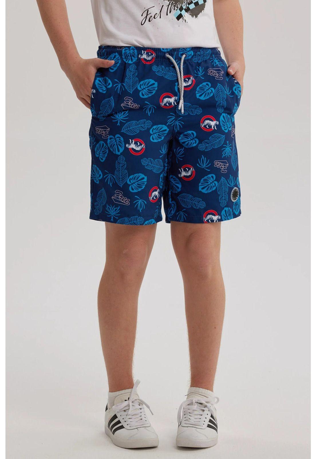Short De Baño Niño Básico Print Azul Oscuro-0