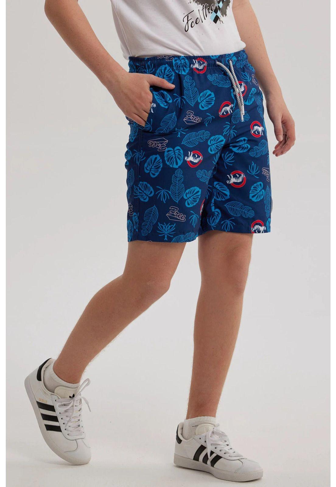 Short De Baño Niño Básico Print Azul Oscuro-1