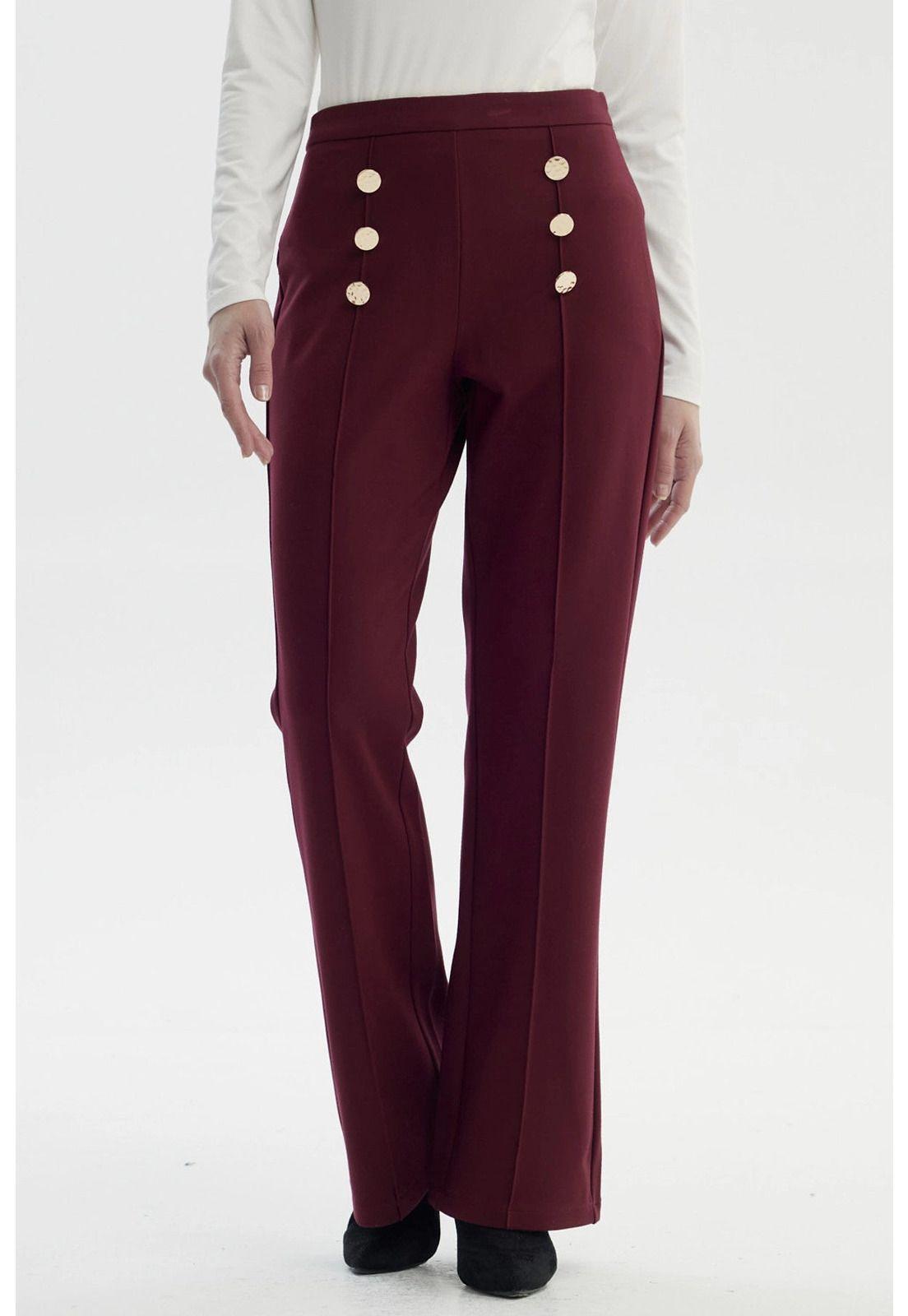 Pantalón Mujer Flare Burdeo-0