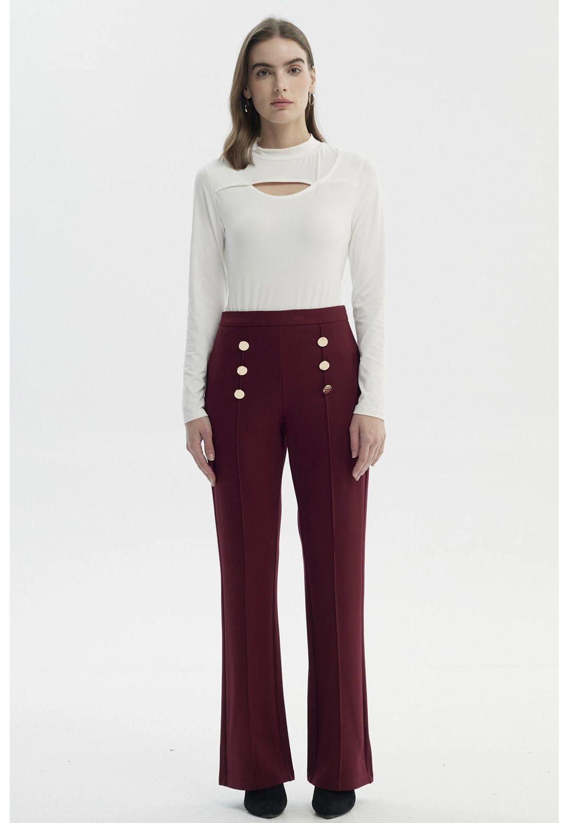 Pantalón Mujer Flare Burdeo-3