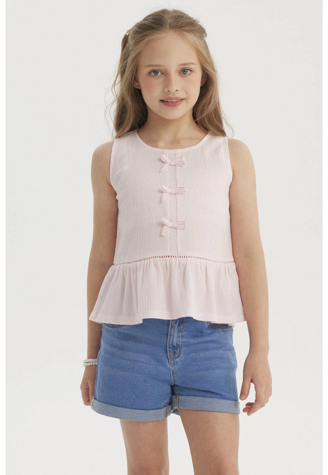 Polera Niña Con Cintas Rosado-0