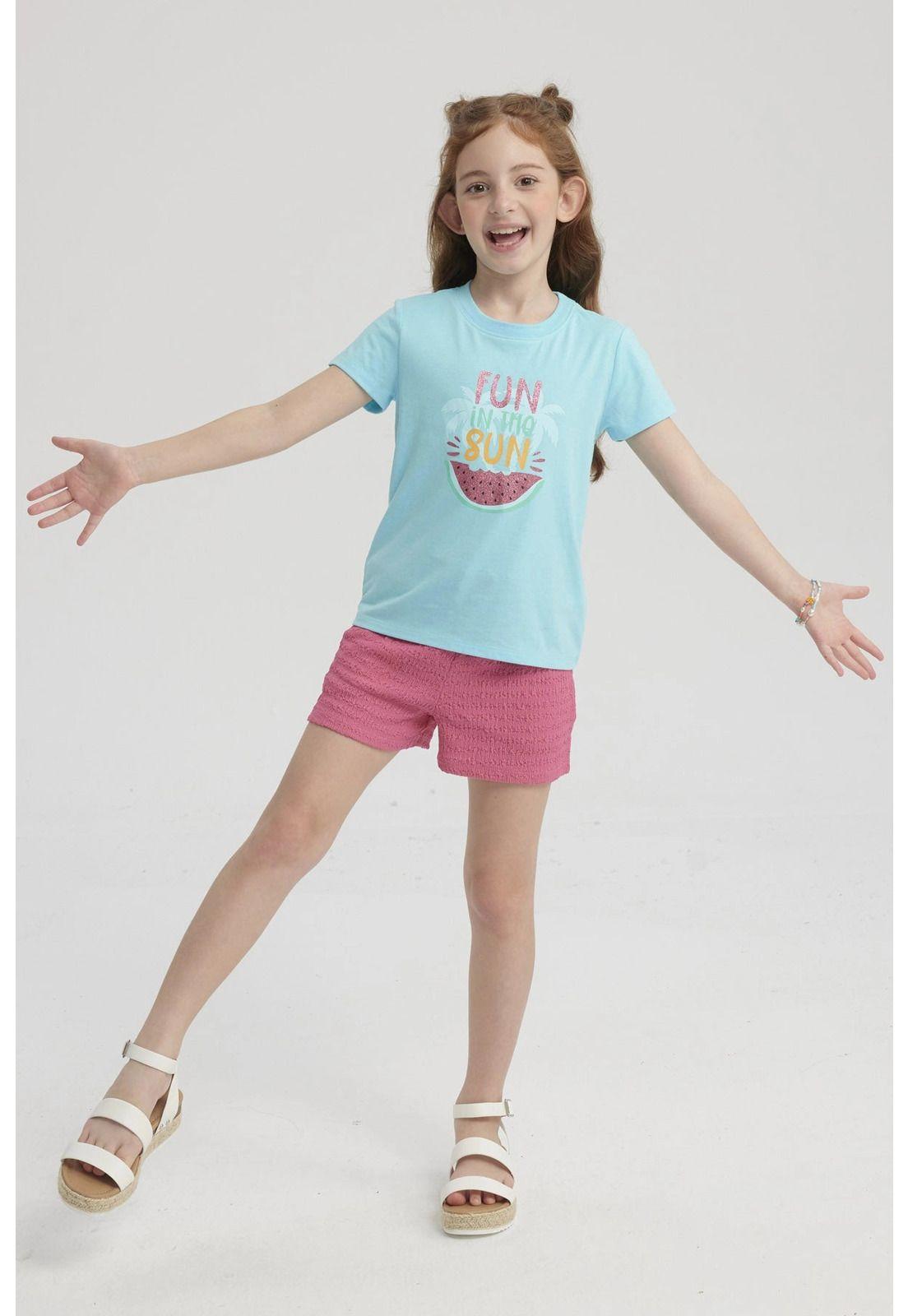 Polera Niña Básica Estampada Celeste - ll-1