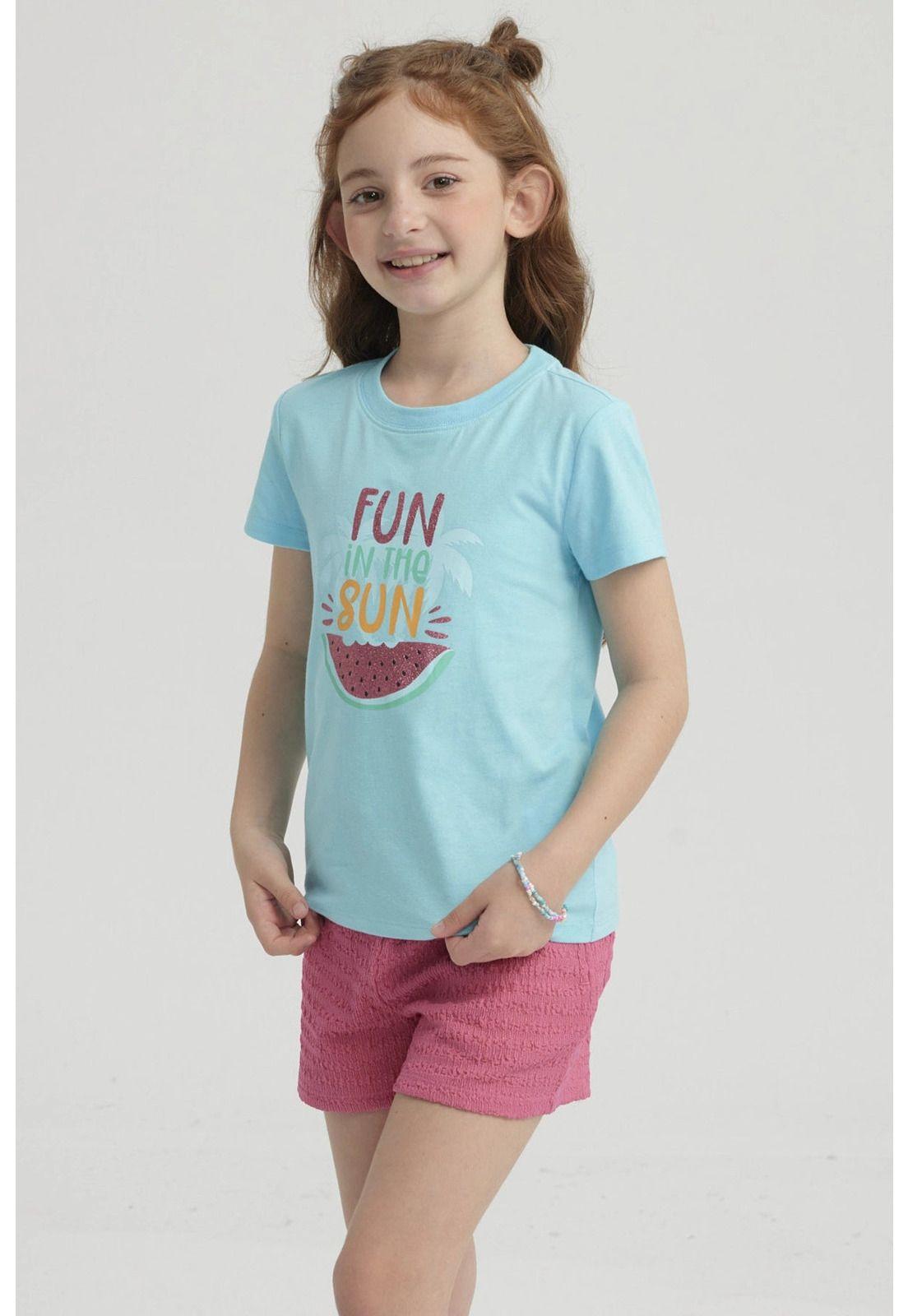 Polera Niña Básica Estampada Celeste - ll-5