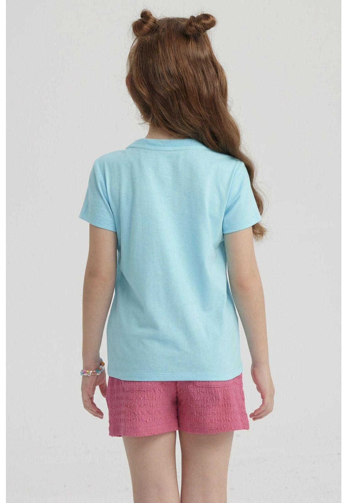 Polera Niña Básica Estampada Celeste - ll-6