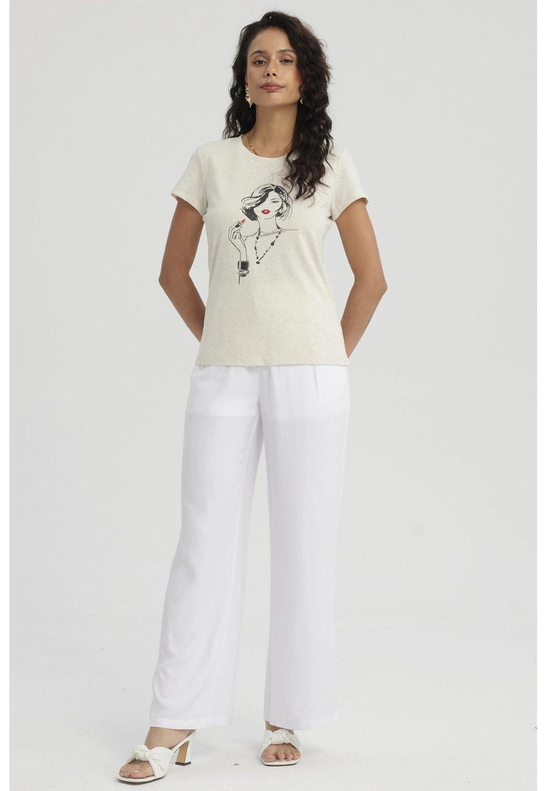 Polera Mujer Print Mujeres Con Aplicación Beige-1