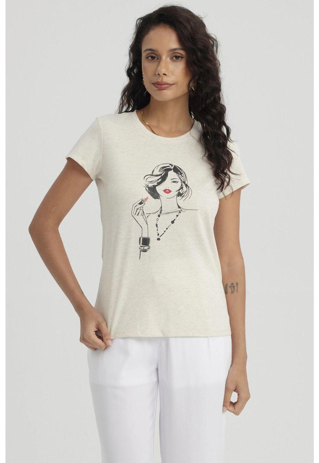 Polera Mujer Print Mujeres Con Aplicación Beige-4