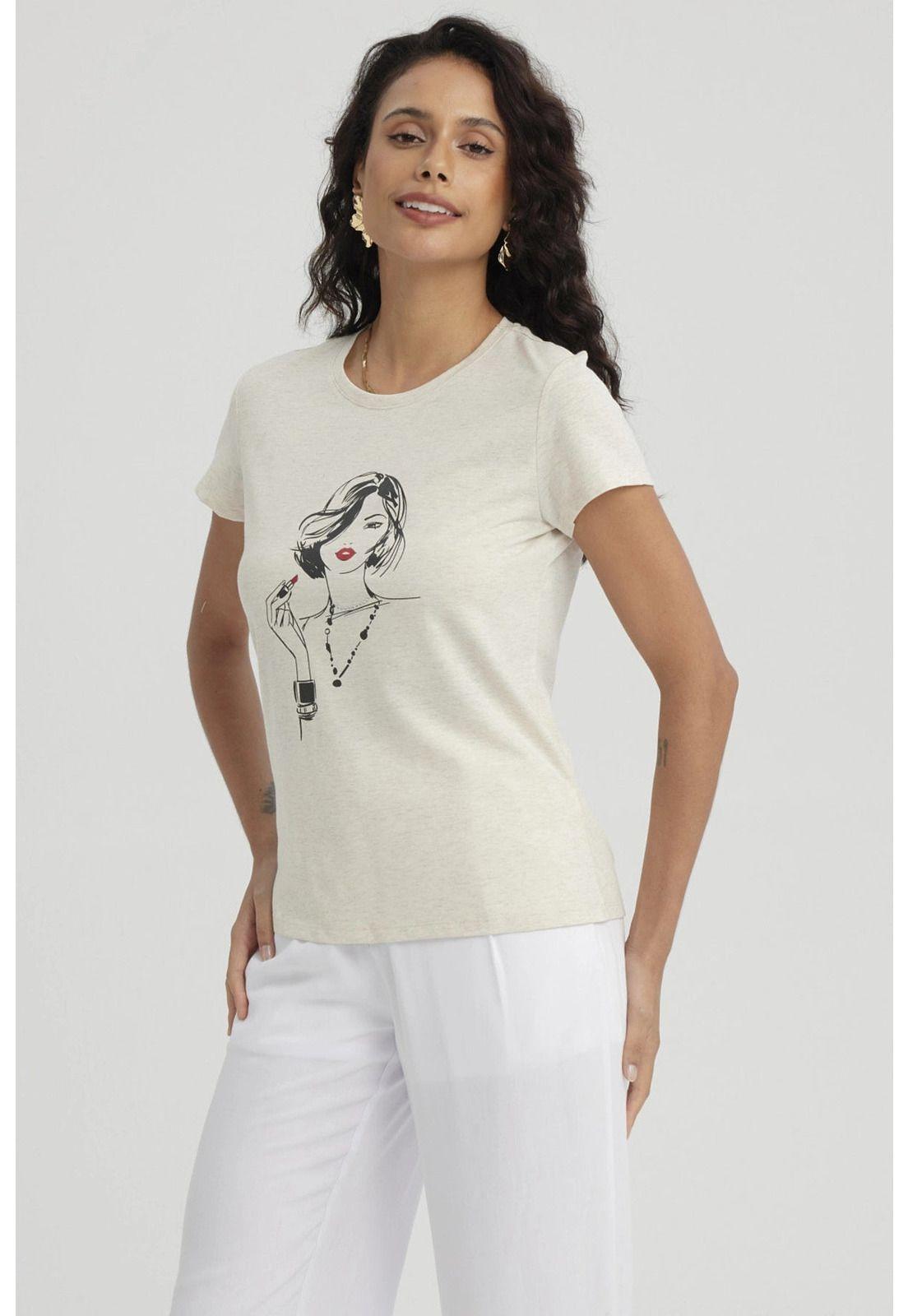 Polera Mujer Print Mujeres Con Aplicación Beige-5