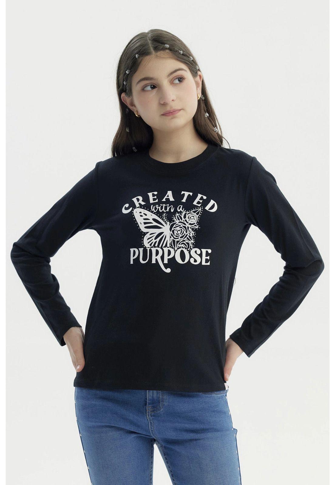 Polera Niña Básica Teen Negro - ll-0