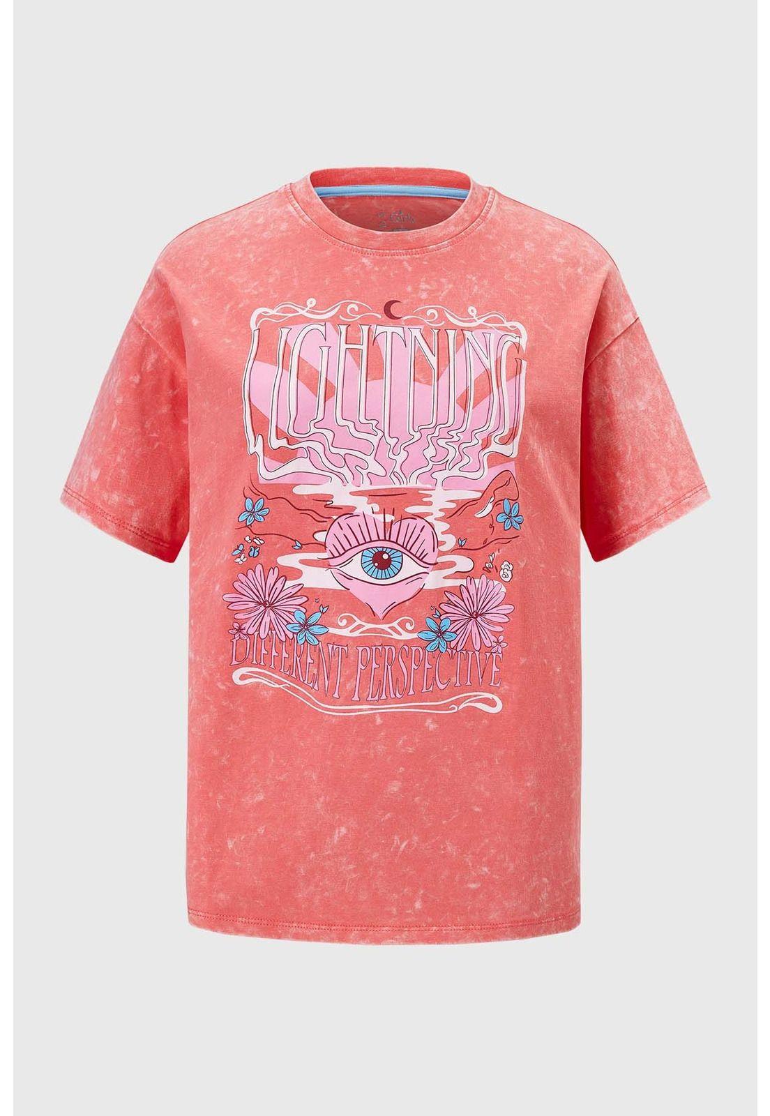 Polera Niña Oversize Larga Coral-0
