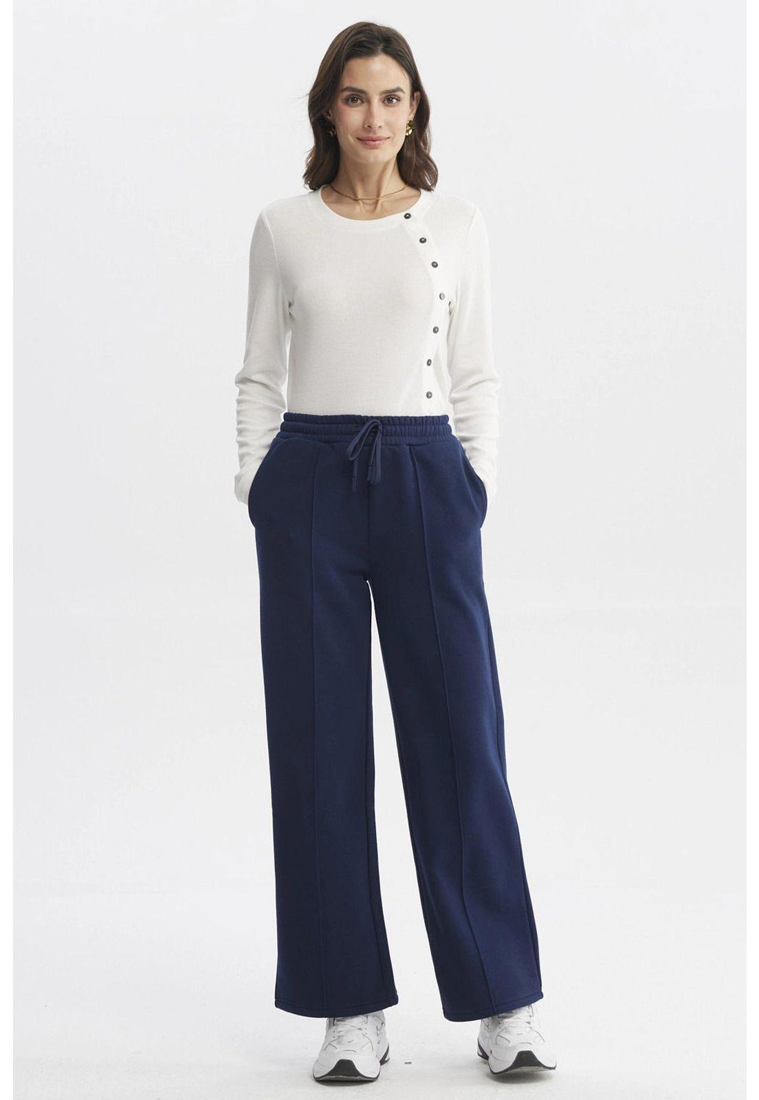 Pantalón Buzo Mujer Wide Leg Azul-3