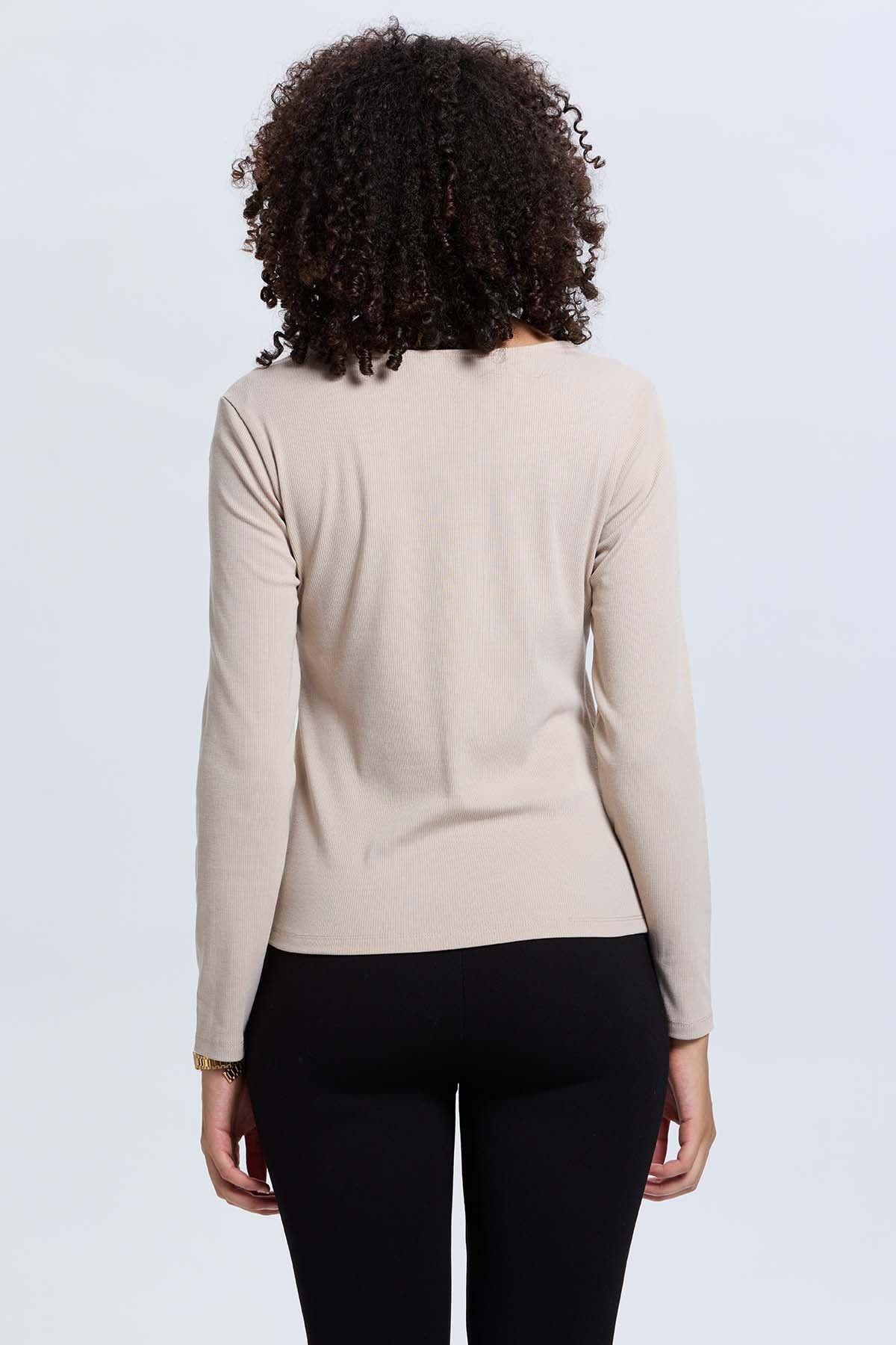 Polera Mujer Escote Cuadrado Beige-2