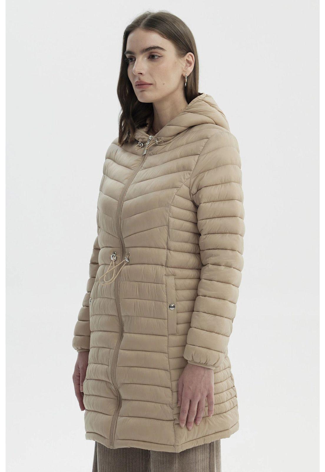 Parka Mujer Larga Básica Beige-2