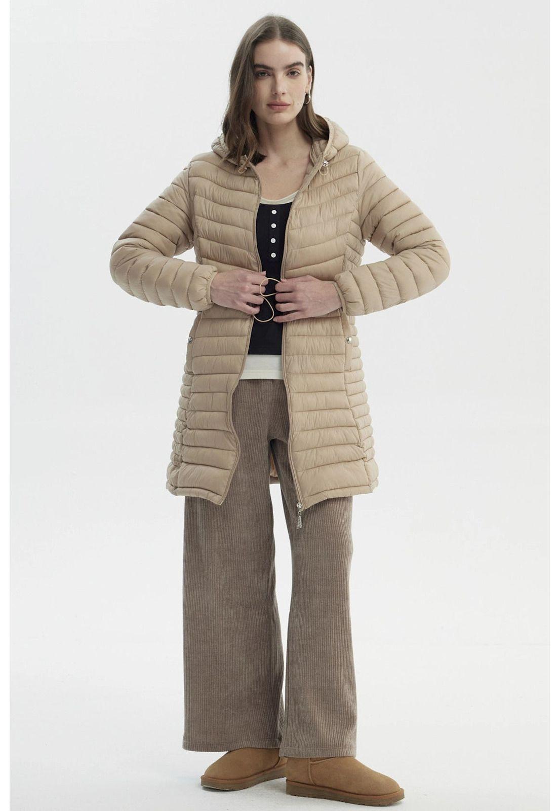Parka Mujer Larga Básica Beige-3