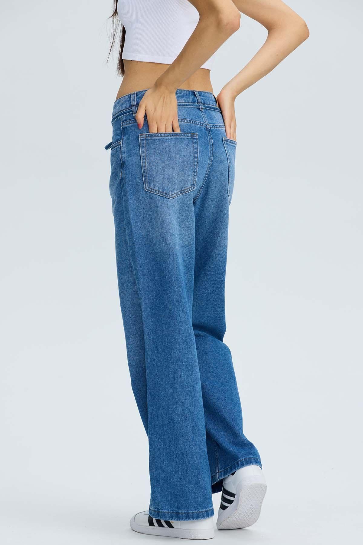 Jeans Mujer Calce Recto Lazo Azul-2