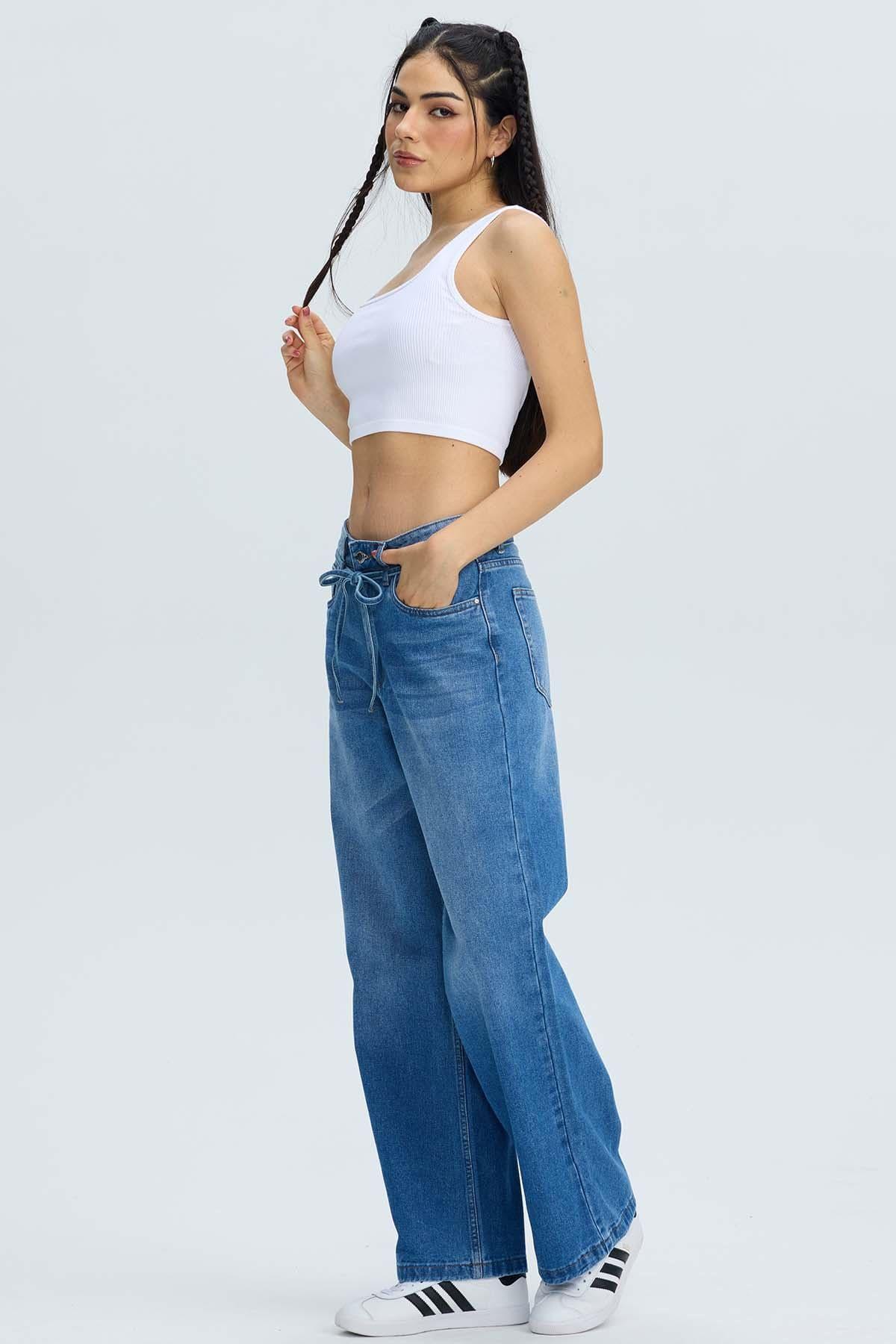 Jeans Mujer Calce Recto Lazo Azul-3