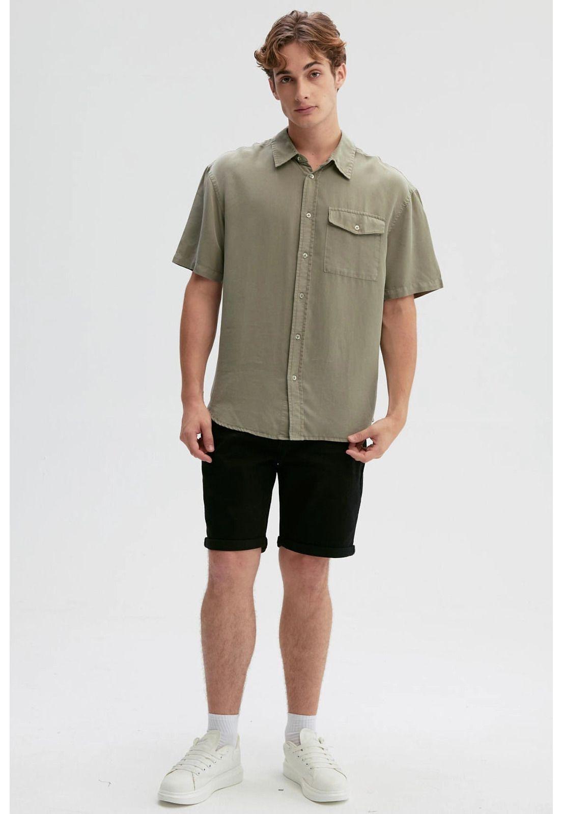 Camisa Hombre Clásica Verde Militar-3