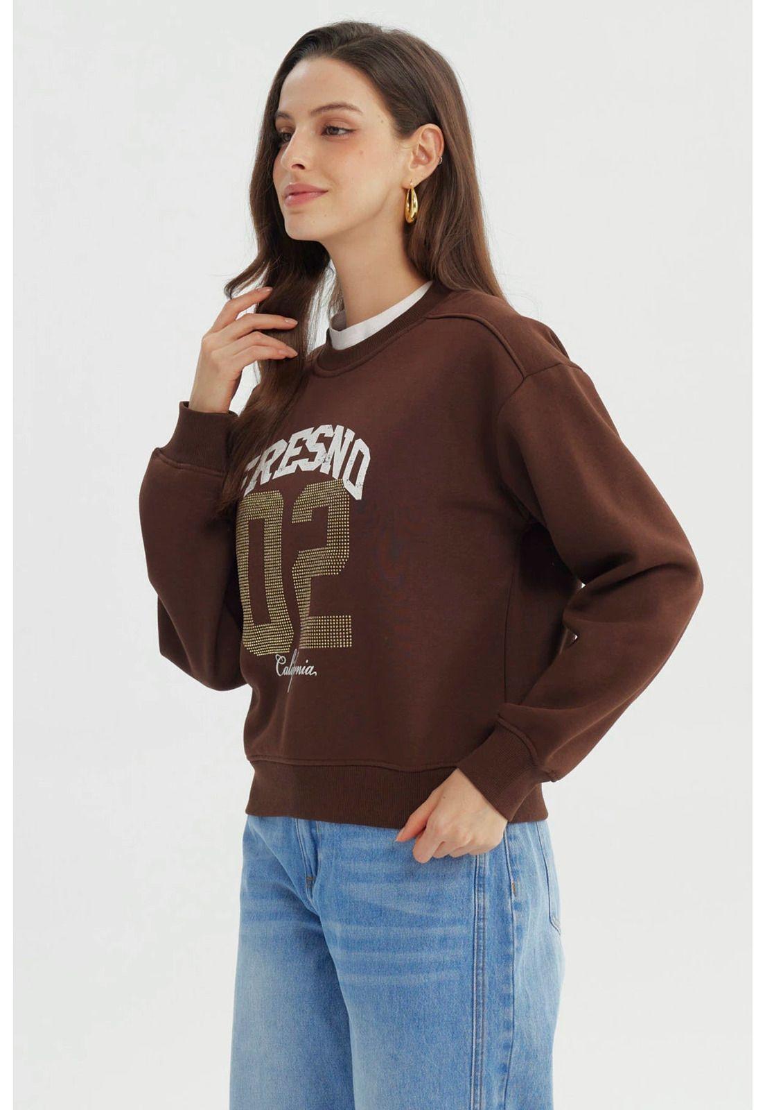 Polerón Mujer Adorno Print Chocolate-1