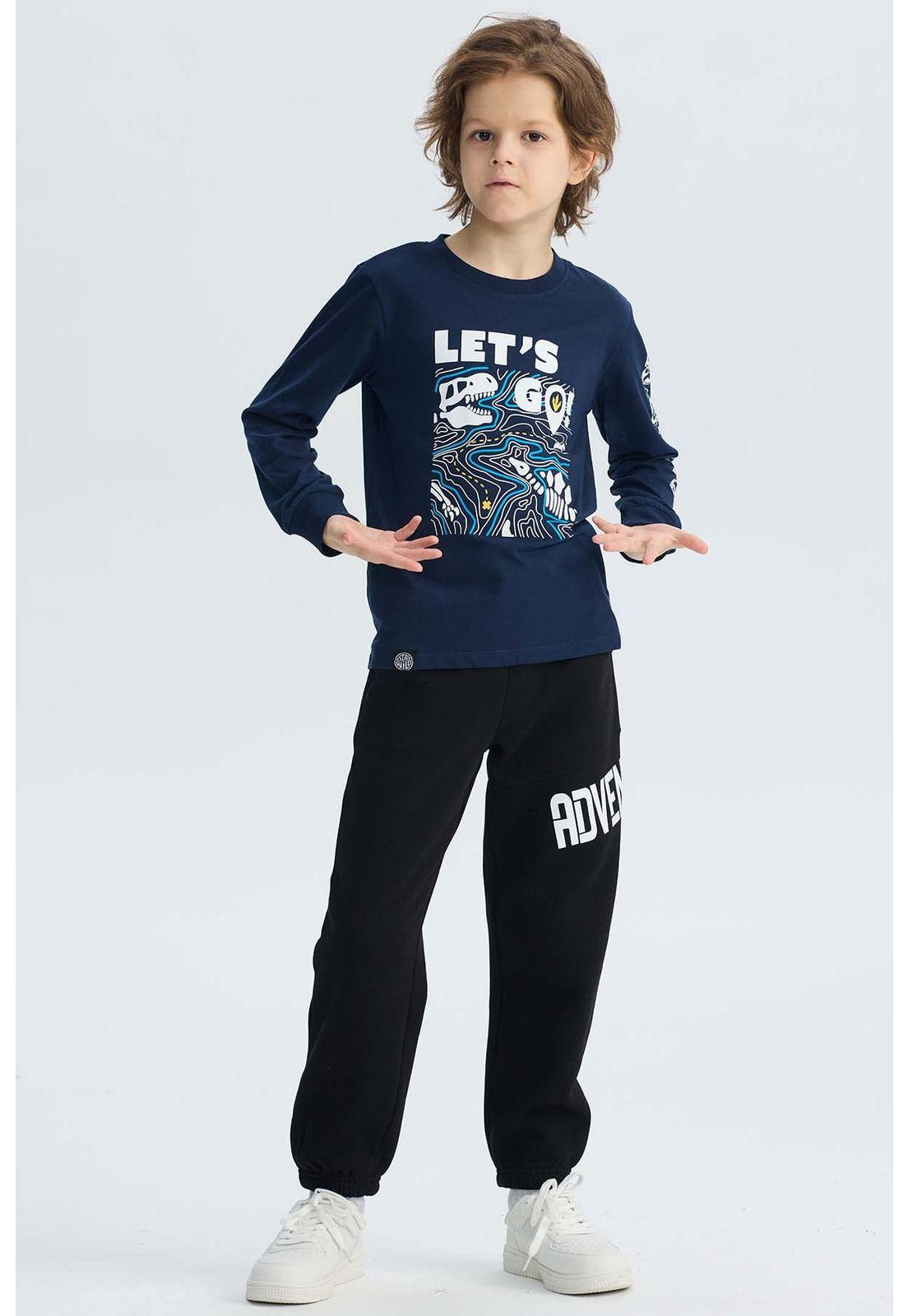 Pantalón Buzo Niño Print Negro-3