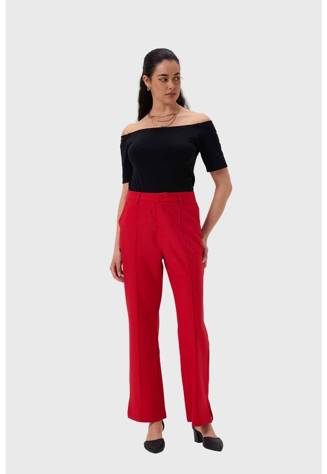 Pantalón Mujer Sastrero Tiro Alto Rojo-3