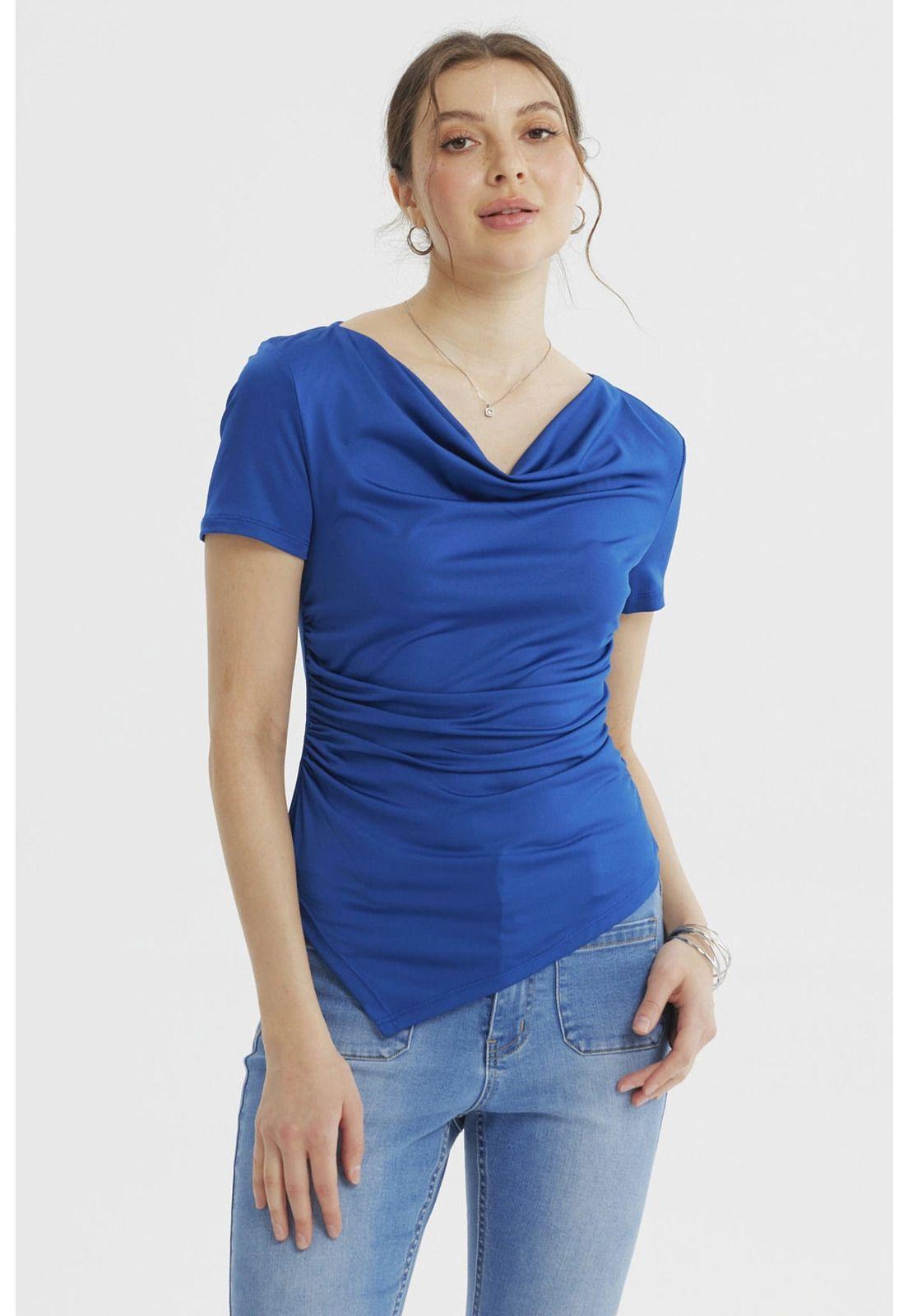Polera Mujer Drapeado Basta Azul-0