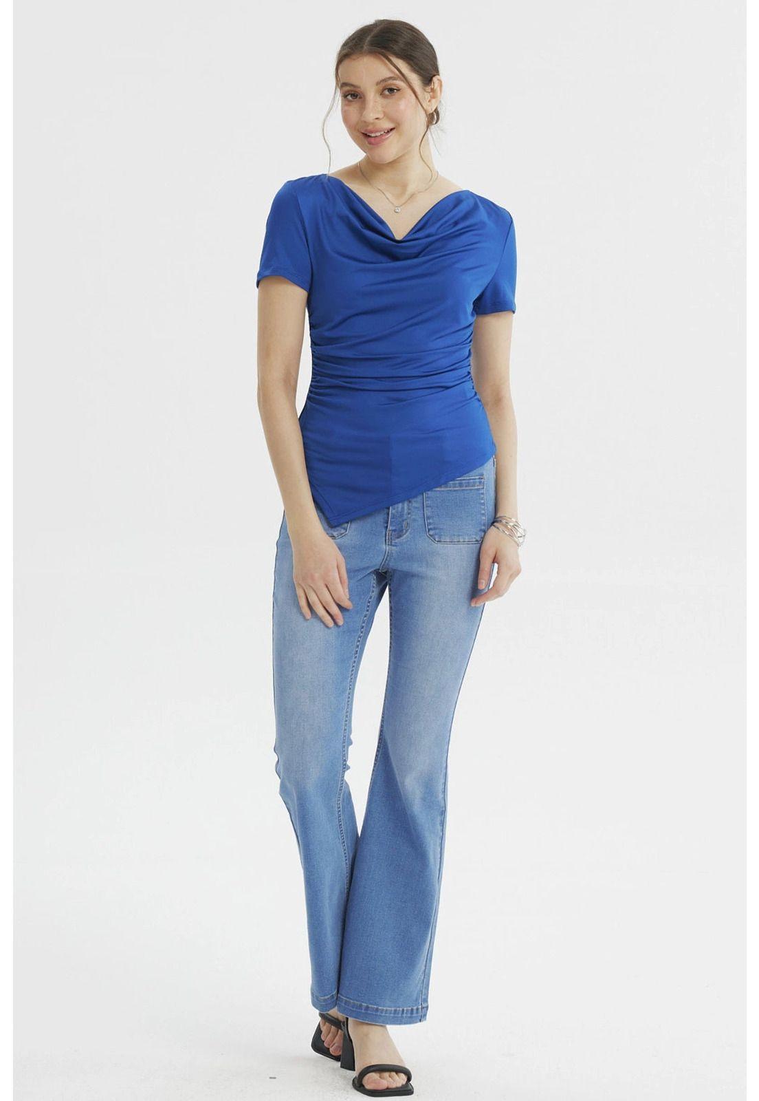 Polera Mujer Drapeado Basta Azul-3