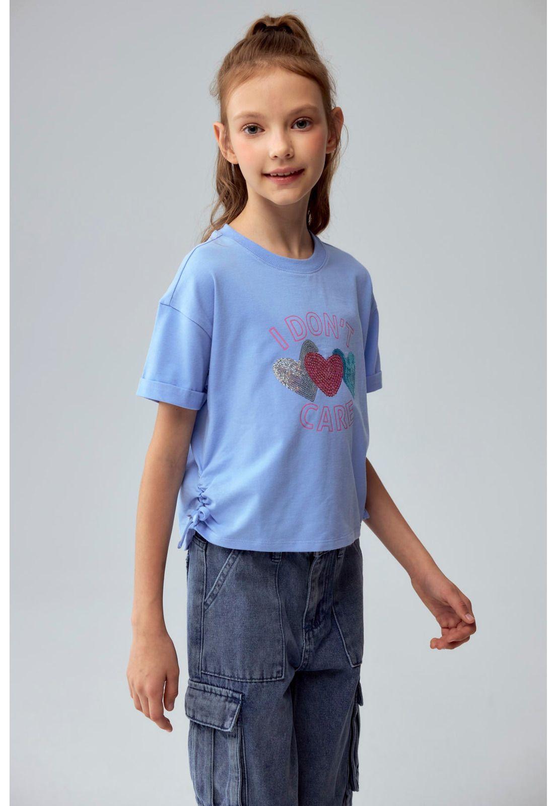 Polera Niña Print Posicional Celeste Oscuro-1