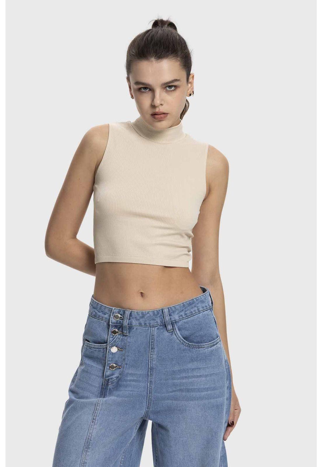Polera Mujer Estilo Peto Beige-0