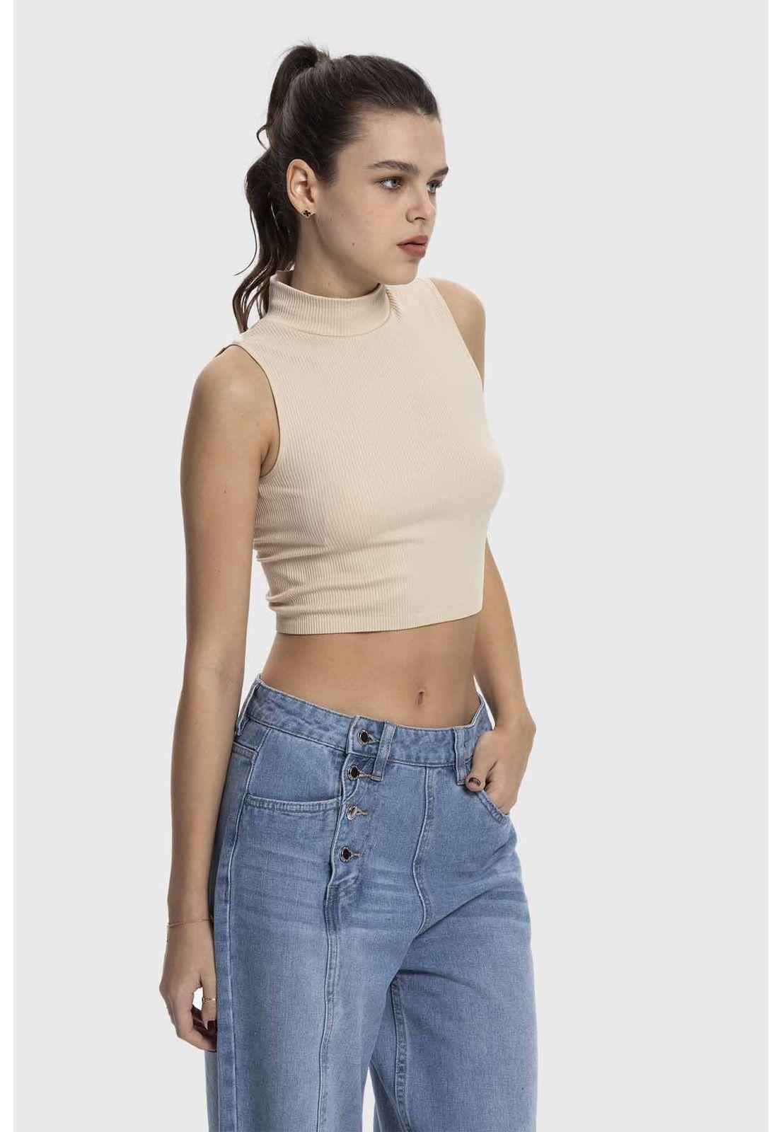 Polera Mujer Estilo Peto Beige-1