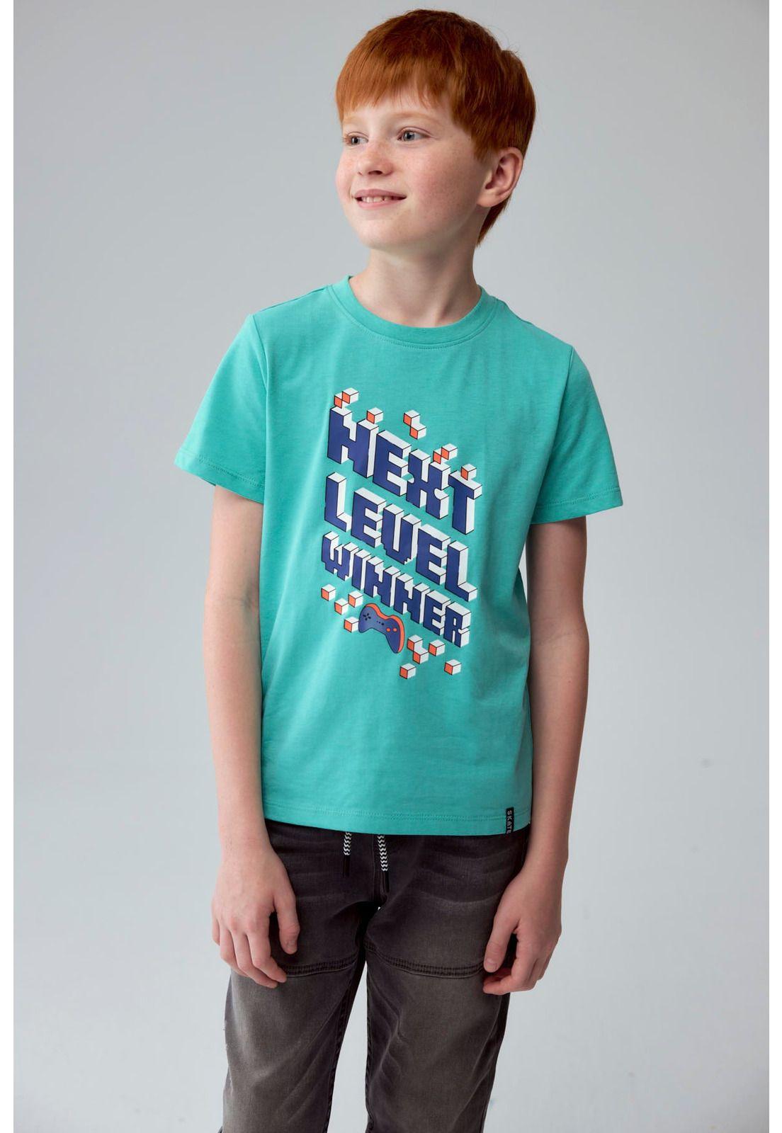 Polera Niño Básica Estampada Verde Claro-0