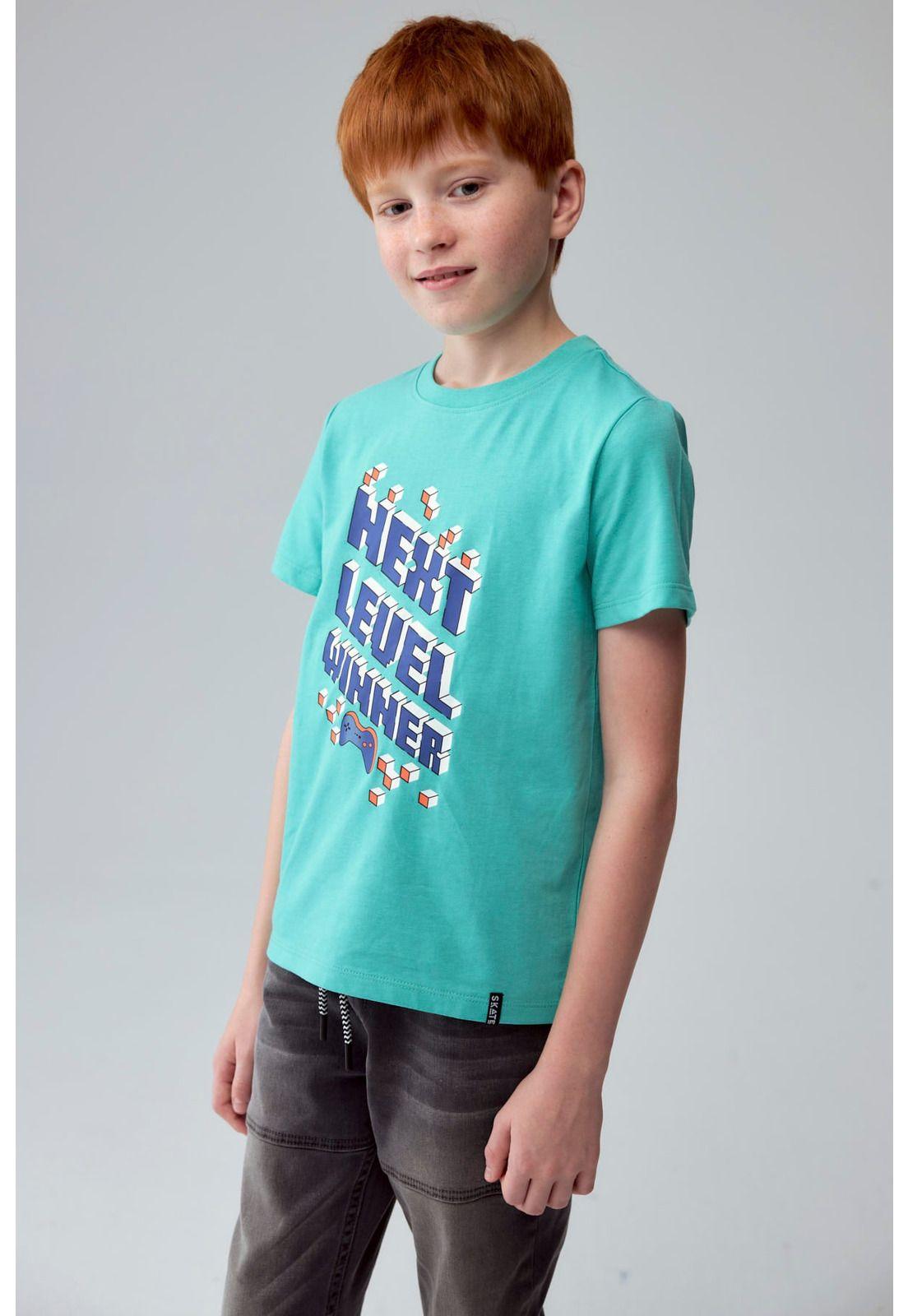 Polera Niño Básica Estampada Verde Claro-1
