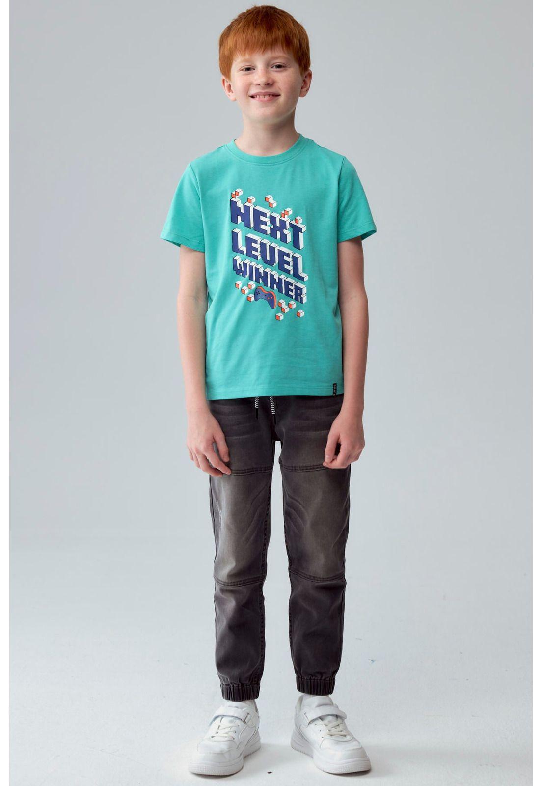 Polera Niño Básica Estampada Verde Claro-3