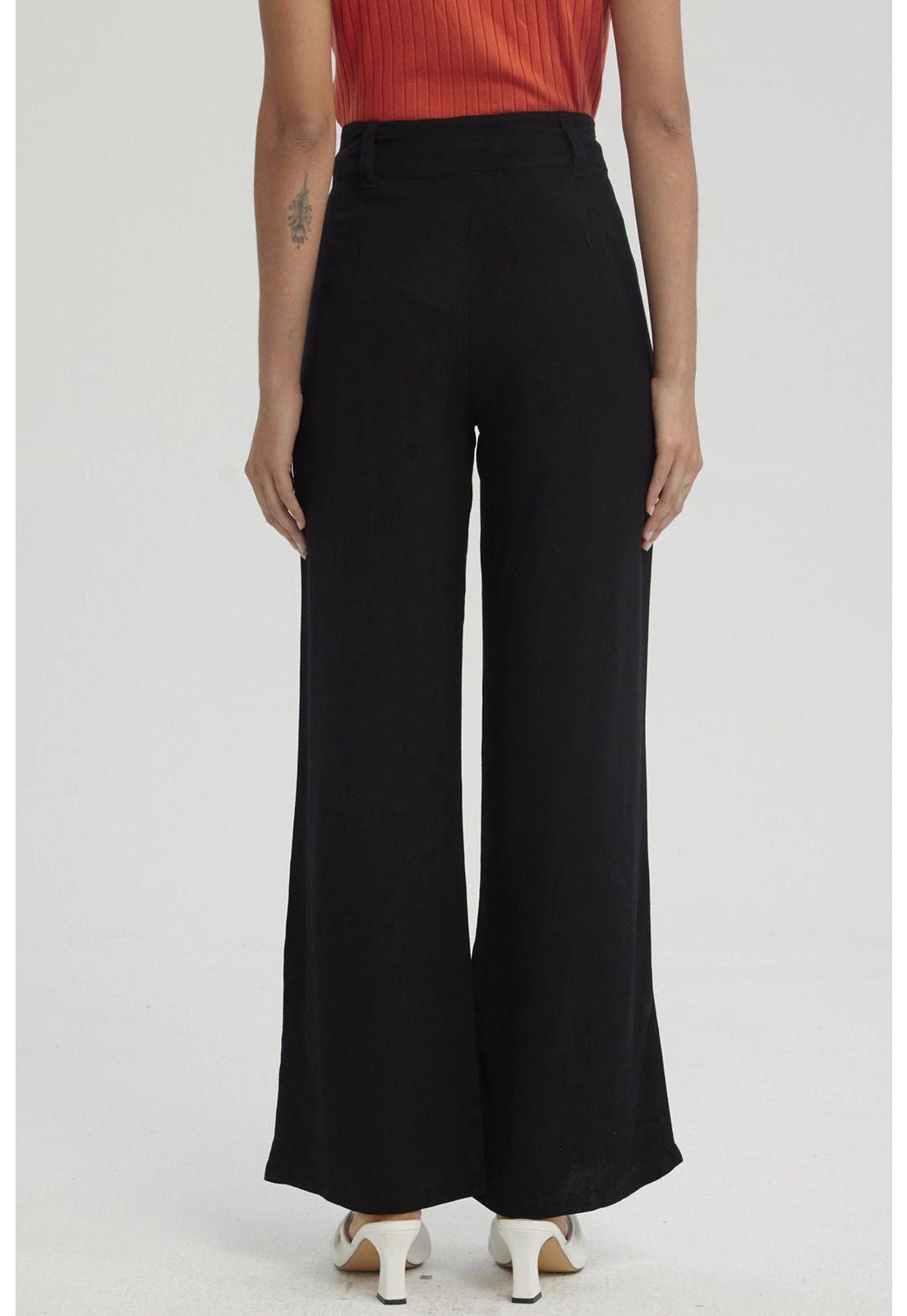 Pantalón Mujer Palazzo Pretina Ancha Negro-2